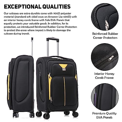 ATX Luggage 55x36x20cm Cabin Suitcase Super Lightweight Small Suitcase Approved for 100+ Airlines Including EasyJet, Ryanair, British Airways & Virgin Atlantic (Black/Yellow, 21 Inches, 45 Liter) — view 5