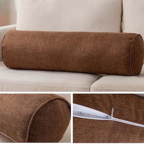 Monbaer Round Bolster Cushion, Cuddly Soft Linen Neck Pillow, Knee Roll Cushions, Round Back Lumbar Elbow Support for Armrest at Sofa & Bed, Compact and Lightweight (50x15cm,Orange) — view 6