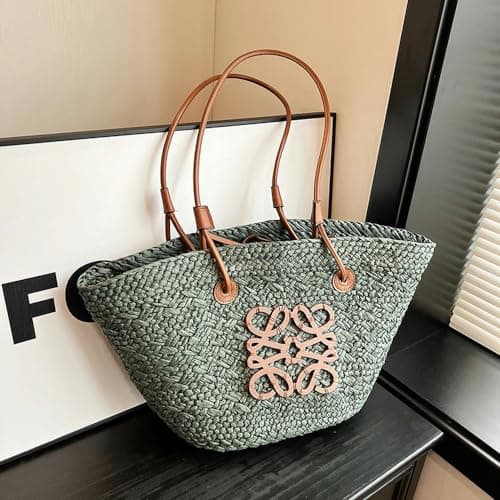 BTCHING Straw Tote Bag - Large Capacity Hand-Woven Beach Women's Bag - White — view 4