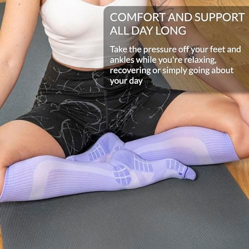 360 RELIEF 2 Pairs Compression Socks for Women & Men - 15-20 mmHg, Enhanced Cushioned Fit, Soft & Breathable for Sports, Travel, Running, Pregnancy, M/L, Purple + Laundry Bag — view 6