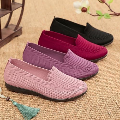 UK 8.5 Women's Knitted Flat Shoes Extra Wide Eee Fit Lightweight Comfortable Loafers Women Footwear Slip on Casual Breathable Mesh Walking Shoes Low-Top Round Toe Trainers A0_Black Clearance — view 4