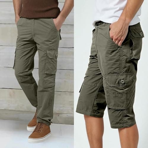 Men's Convertible Cargo Pants with Detachable Legs, Straight Fit for Hiking and Travel, Lightweight and Breathable for Spring Summer Autumn, Multi-Pocket Design for Everyday Utility (Green, XL) — view 2
