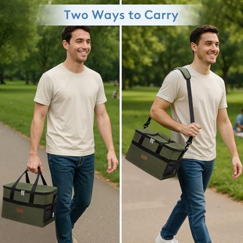 Lifewit Cooler Bag 30 Cans Collapsible and Insulated Large Lunch Bag Leakproof Soft Cooler Portable for Camping/BBQ/Family Outdoor Activities, Green — view 6