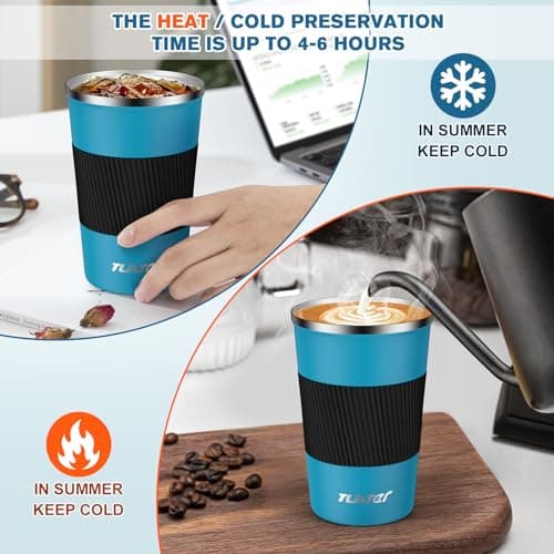 Tlater Travel Mug, 380ml Insulated Coffee Cup with Leakproof Lids - Coffee Travel Mug - Double Walled Vacuum Stainless Steel Coffee Cup for Hot & Cold Drinks, Coffee Water and Tea — view 6