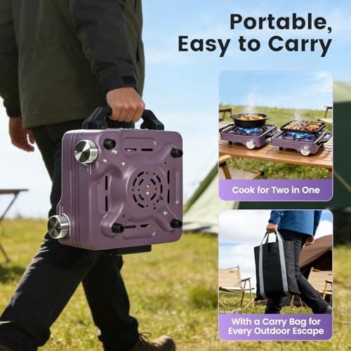 Fushabana Camping Stove Gas Portable, 5000W Double Burner Foldable Cooker — view 3