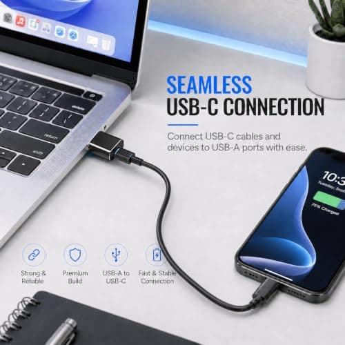 USB C to USB Adaptor 3 Pack, USBC Type C Female to USB A Male OTG Converter, Charger Cable Adapter for iPhone 17 16 15, iWatch 9 8 7, AirPods, iPad Air Mini, MacBook, CarPlay, Galaxy S26 S25 A35 — view 5