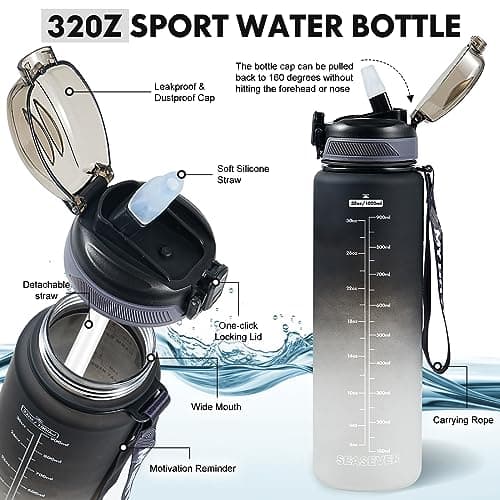 SEASEVEN Sports 1L Water Bottle with Straw for Gym,Office(Black-Grey) — view 3