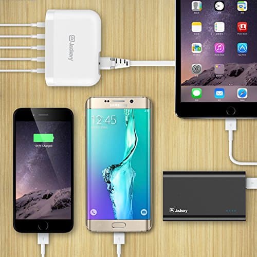 USB Charger Plug Jackery Crew 5-Port 40W Wall Charger Premium International Travel Adapter - 8A/40W Desktop Charger for Apple iPhone iPad, Samsung Galaxy, Smartphone, Tablet [UL Certification] — view 4