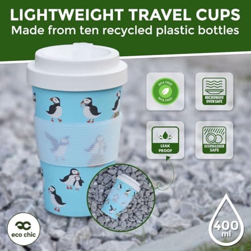 ECO CHIC Recycled Travel Coffee Cup 400ml Microwave Dishwasher Safe Plastic Travel Mug (Sheep Realism Beige) — view 2