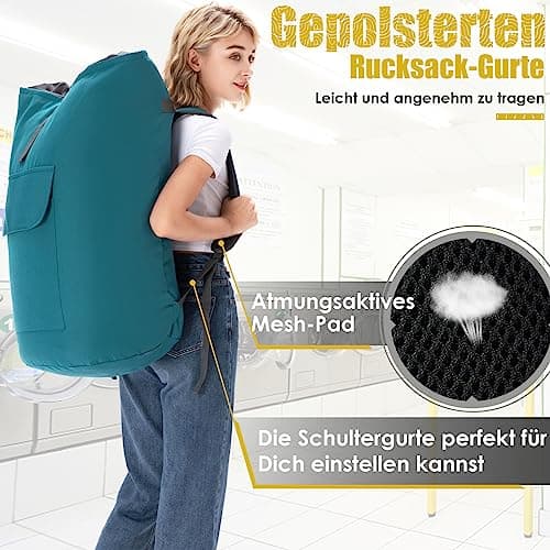 Turquoise XXL 115L Foldable Travel Laundry Bag with 2 Padded Shoulder Straps — view 4
