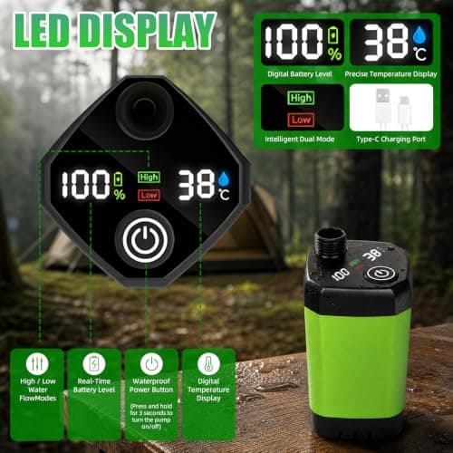 Capsste Portable Shower for Camping, 6000mAh Rechargeable Camping Shower Pump with LED Display, 20L Foldable Bucket, Rinse Kit, IPX7 Waterproof, for Hiking, Travel, Car, Pet — view 5
