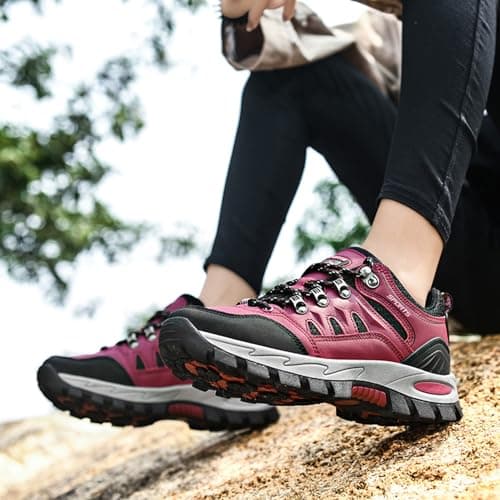 Topwolve Hiking Boots Men's Women's Waterproof Walking Shoes Low Rise Trekking Climbing Shoes Outdoor Backpacking Camping Trails Shoes,Rose Red,3 UK — view 3