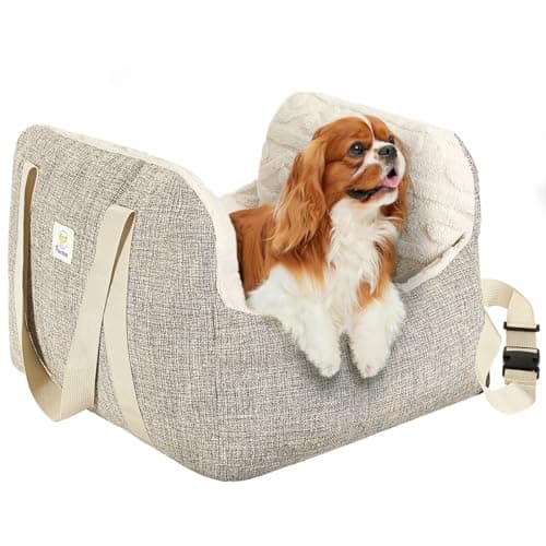 Pawaboo Dog Car Seat for Small Dogs, Extra Soft, Up to 25lbs, Brown+Beige