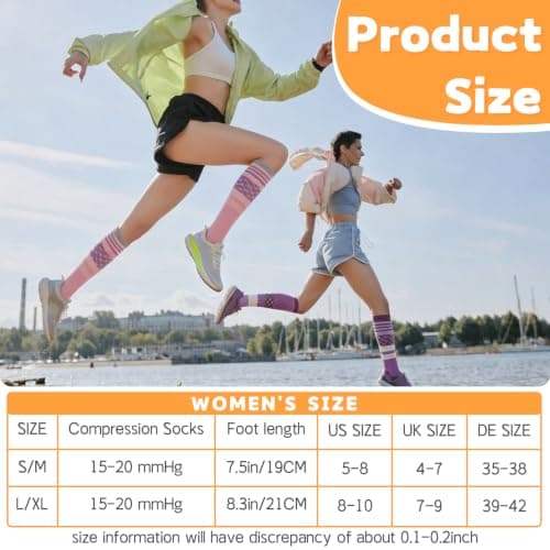 KKuSoxyy 4 Pairs Compression Socks for Women Stylish Colourful Flight Socks Comfortable Supportive Compression Stockings for Running Travel Pregnancy Nursing LXL — view 4