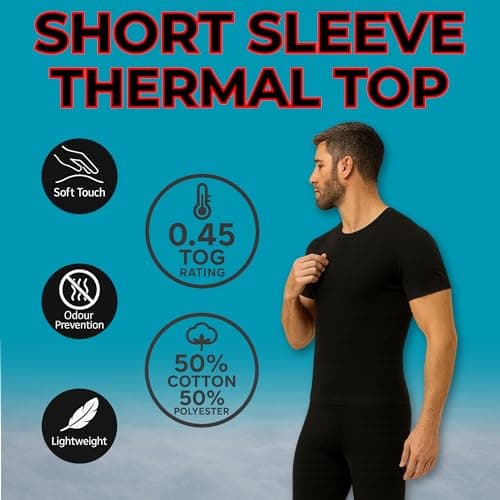 Deck and Beach Mens 4 Pack Thermal Tops Long Sleeve or Short Sleeve 0.40 TOG Warm Soft Touch Base Layer Undershirts for Winter (Charcoal ShortT, Large) — view 2