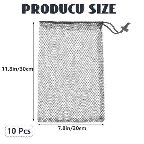 10 PCS Small Mesh Drawstring Bag 30x20cm Multi-Purpose Nylon Mesh Bag Drawstring, Cord Lock Closure, Laundry Net Bag for Laundry, Gym, Beach, and Travel, Set of Small Gym Bag for Sports Equipment — view 2