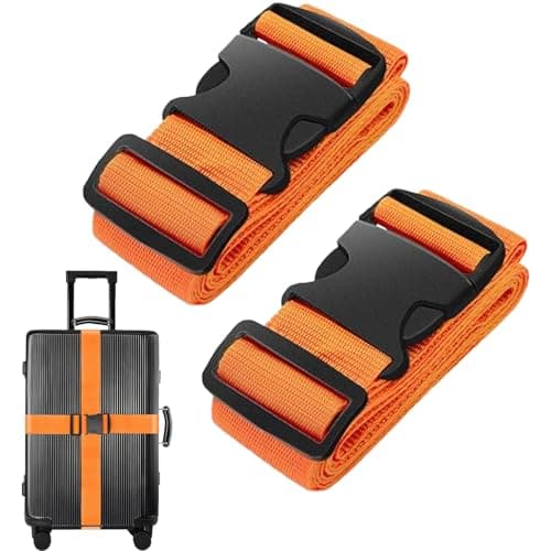 Luggage Straps for Suitcase Heavy Adjustable Suitcase Straps with Quick Release Buckle Suitcase Identifier Bands for Travel Case Non-Slip Travel Belt Travel Accessories (Orange, 2pcs)