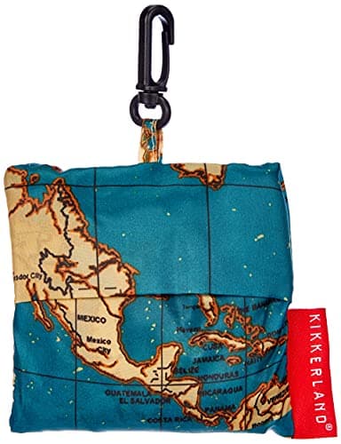 Kikkerland Travel-Size Laundry Bag, World Map Design Heavy Duty Laundry Bag, Polyester, Built-in Pouch, Inner Loop and Carabineer, Multicolor 41cm x 56cm — view 3
