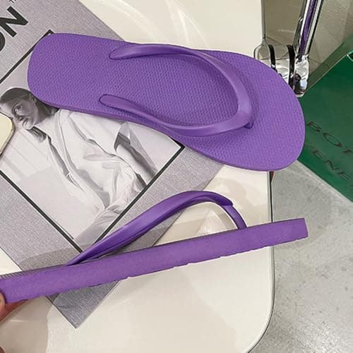 Slim Flip Flops for Women, Ladies Slippers Flat Sandals, Lightweight Basic Thongs Rubber Slides Slip-on Summer Shoes (Purple, Adult, Women, 6, Numeric Range, UK Footwear Size System, 7, Medium) — view 3
