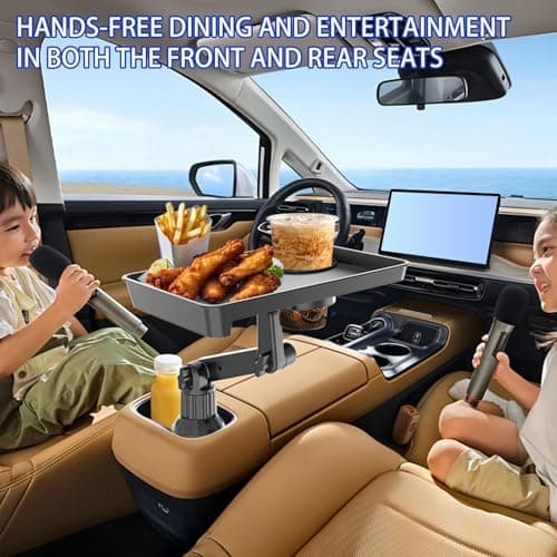Car Cupholder Tray, 360° Rotating Car Cup Holder Tray Table with Shockproof Base for Road Trip Lunch Eating, Adjustable Drink and Snack Organizer for Drivers Taxi Passengers Vehicles 600g — view 4