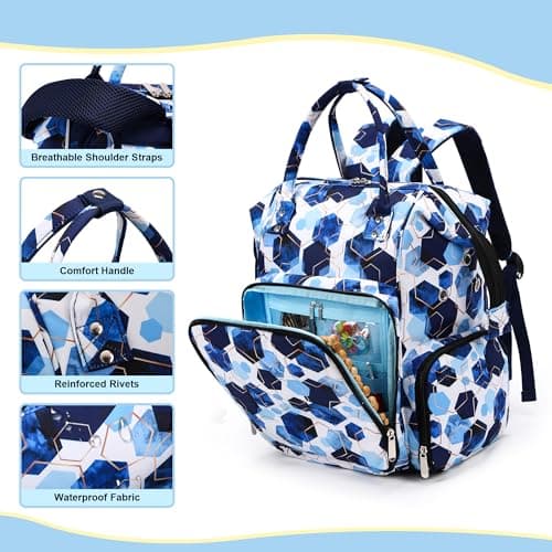 JOZEA Knitting Bag Backpack with USB Charging Port, Large Craft Organiser Bag for Knitting Accessories, Wool Storage for Crochet Projects, 2-Way Travel Bags and Totes,(Geometric Pattern) — view 4