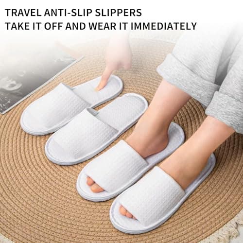 Reusable Open Toe White Anti-Slip Indoor Slippers for Hotel Bath Travel Use — view 3