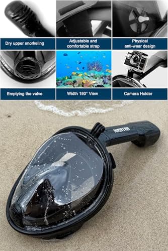 HINATAA Snorkel Mask 180°Full Face, Diving Mask Free Breathing Design Anti-Fogging and Anti-Leak Technology with Adjustable Head Straps for Adult Youth Kids (S/M, Black) — view 3