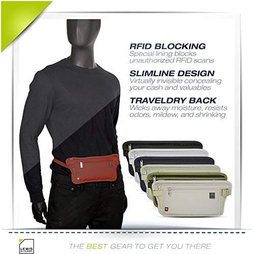 Lewis N. Clark RFID Blocking Money Belt Travel Pouch Waist Stash + Credit Card, Id, Passport Holder for Women & Men, Rust, One Size, RFID Money Belt Travel Pouch Waist Stash + Credit Card, Id, — view 2