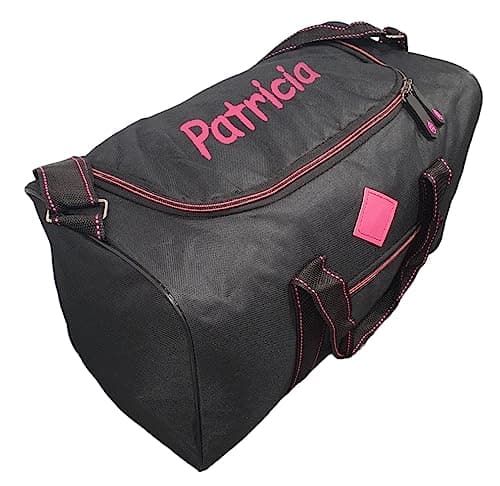 Personalised Holdall Duffle Gym Bag Gymnastics Sport Travel Duffel Cabin Hand Luggage (Black/Pink Trim) — view 2