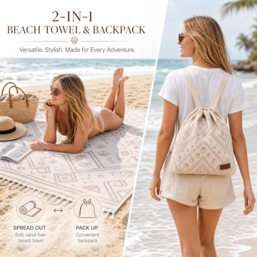 2 In 1 Beach Towel Bag with Inner Zip Pocket & Sand-Repelling Fabric — view 2