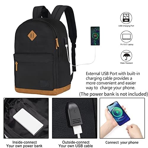 KOPHLY Large Laptop Backpack with USB Charging Port for Men and Women, Classic Travel Backpack for College, Work Bag(Dark Grey) — view 2