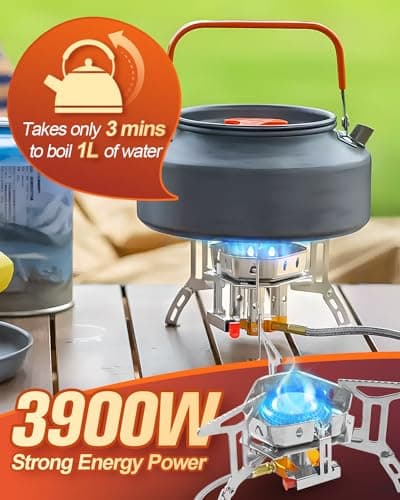 Portable Camping Gas Stove 3500W with Piezo Ignition, Windproof Outdoor Gas Burner with Carry Case, Adapters & Converters for Camping, Hiking, BBQ, Backpacking, Fishing & Picnic Cooking — view 4