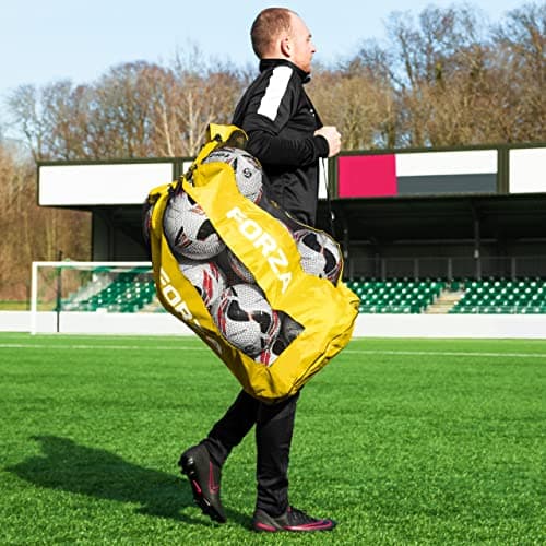 FORZA Premier Ball Carry Bag | Drawstring Football, Basketball, Netball & Volleyball Mesh Bag | 5 Colours - Heavy Duty Equipment Holdall | 12 Ball Capacity - New and Improved Design 2026 (Yellow) — view 3