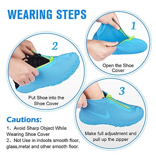 ydfagak Waterproof Shoe Covers, Silicone Reusable Shoe Cover Non-slip Durable Zipper Elastic Rain Cover Protection for Men Women, Blue, M — view 6