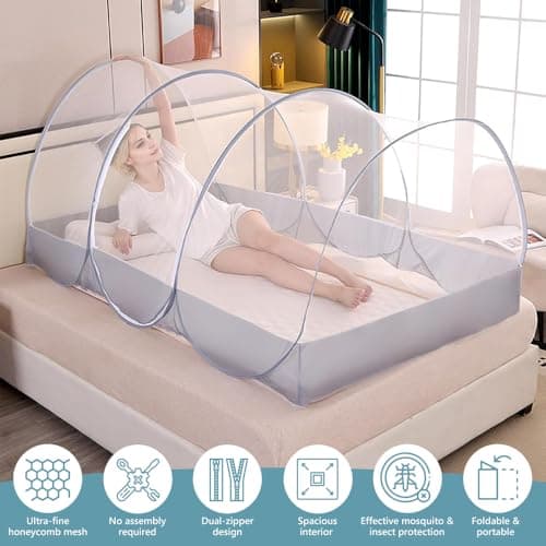 Jonuin Pop up Mosquito Net, 190x90x90cm Foldable Portable Mosquito Net, Adjustable Single Bed Mosquito Pop up Tent with Gray-edged Mesh Bottom, Mesh Mosquito Tent for Home, Camping, Travel, and Dorm — view 3