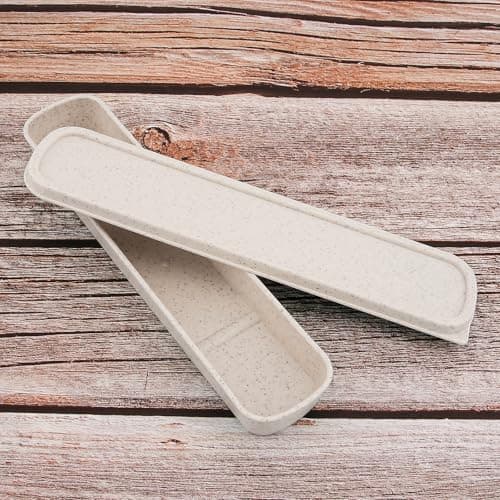 OriGlam 1pcs Portable Flatware Box Travel Tableware Storage Case Box, Utensil Case Flatware Storage for Cutlery Kit, 24 x 6 cm (Beige) — view 4