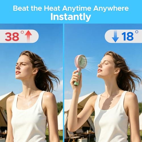 JYPS 2 in 1 Handheld & Desk Fan, USB Rechargeable Pastel Color Mini Fan, 6 Speed Super Powerful, Portable Personal Cooling Fan with Stand Base for Office Travel Outdoor Home(Pink+Green) — view 3