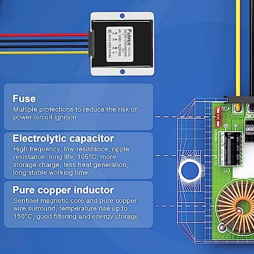 Jadeshay DC Converter,36V 48V 60V to 12V 20A DC Voltage Reducer Converter Step Down Voltage Converter Regulator Power Supply Transformer Module Waterproof Buck Converter with Short Circuit Protection — view 2