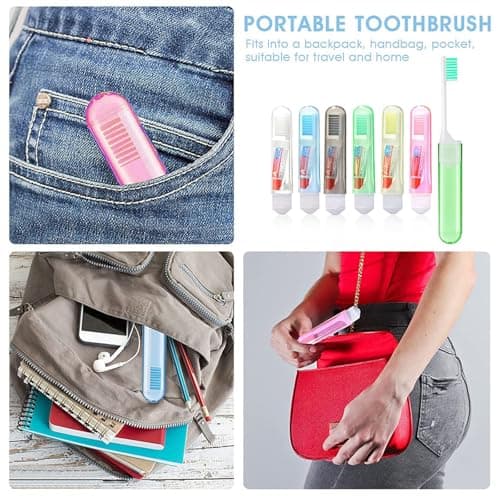 Portable Travel Toothbrush Set,6PCS Adult Foldable Toothbrush with Mini Toothpaste Children Travel Toiletries Soft Bristles Individually Packaged Trip Size Toothpaste Kit for Trip Camping Hotels — view 6