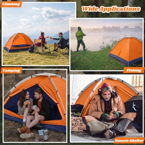 Woanger 6 Pack Bulk 2 Person Camping Tents for Homeless Lightweight Outdoor Tent with Rain Fly and Carrying Bag, Waterproof Windproof Setup Pop Up for Homeless Camping Backpacking (Orange) — view 2