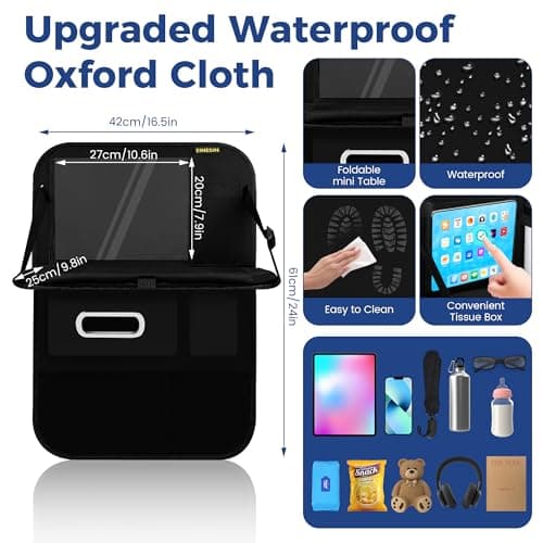 Einesin Car Backseat Organizer with table Tray, 7 Storage Pockets Backseat Car Organizer with Tablet Holder, Back seat Organizer for Kids Road Trip Essentials Travel (2) — view 3