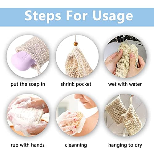 2 Pack Sisal Soap Bags - 10x13cm Organic Natural Soap Bags with Drawstring, Eco Friendly Soap Saver Pouch Bags for Bath Shower Foaming, Drying Soaps, Exfoliatio Shampoo Bar Bag — view 6