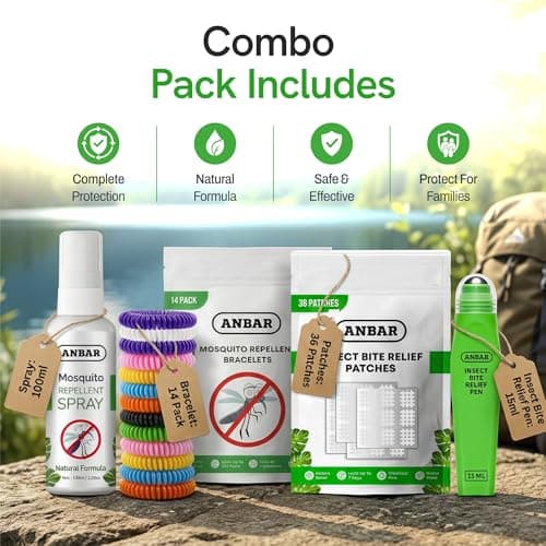 Anbar 4-Pack Outdoor Mosquito & Insect Repellent Bundle - Natural Deet-Free Protection Mosquito Repellent Bracelets, Mosquito Repellent Body Spray, Bite Relief Pen, Itch Relief Patches Adults & Kids — view 2