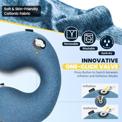HIKENTURE Inflatable Neck Pillow, 3-Breath Travel Airplane Pillow, Blue — view 4