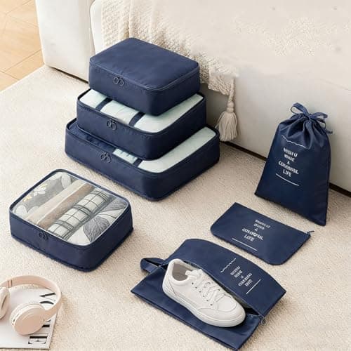 BSTCAR Packing Cubes for Suitcase,7 Pcs Travel Luggage Packing Cubes for Backpack, Essentials Suitcase Organiser Bags, Space Saver Bags (Navy Blue) — view 2