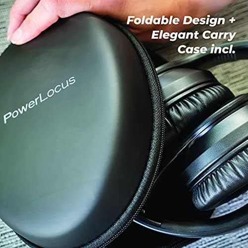 PowerLocus Wireless Bluetooth Headphones, Over The Ear Headphone with Microphone, Foldable with Carry Case, Hi-Fi Stereo Sound, Long Battery Playtime for Phones/Tablets/PC (Black Metal) — view 3