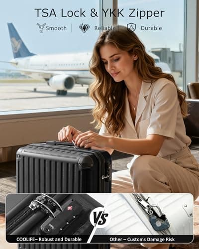COOLIFE EasyJet Vacuum Cabin Suitcase 55X40X20cm + Vacuum Bag for Travel +60% with Pump | ABS Hard Shell, 8 Wheels & TSA Lock - for Ryanair, Europe, Business, Study Abroad, Cruise | Carry On Suitcase — view 4