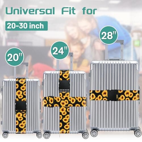 Slohif Luggage Straps for Suitcases Travel Belt Accessories Luggage Connector Identifiers 2 Pack Over Handle with Buckle Unique Nylon Adjustable Strap for Sleeping Bag Car Seat Sunflower — view 3