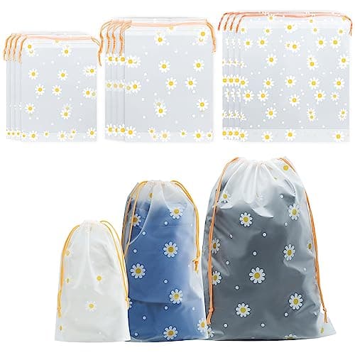 15PCS Resealable Storage Bags for Travel, Waterproof Drawstring Shoe Bags