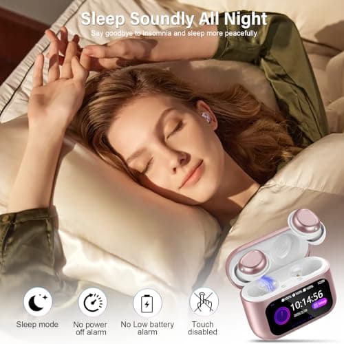 Wireless Earbuds with Smart Touch Screen, Bluetooth 5.4 Sleep Earbuds In Ear with ENC Noise Cancelling Mic, 48H Sleep Headphones with 5 EQ Modes, HiFi Stereo IP7 Waterproof Mini Ear Buds, Rose Gold — view 2